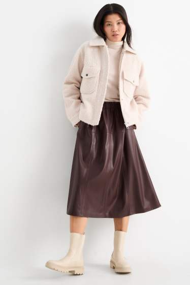 Women - Skirt - faux leather - dark brown