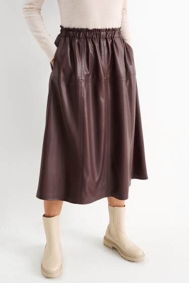 Women - Skirt - faux leather - dark brown