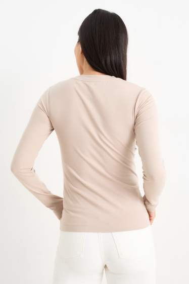 Damen - Basic-Langarmshirt - hellbeige
