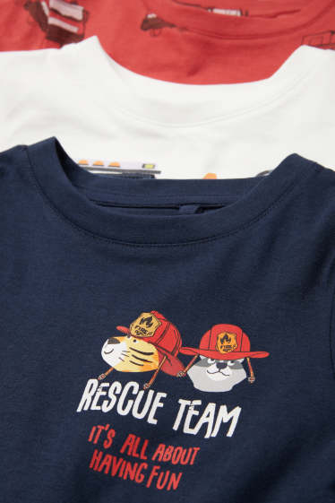 Enfants garçons - Lot de 3 - pompiers - T-shirts - bleu foncé