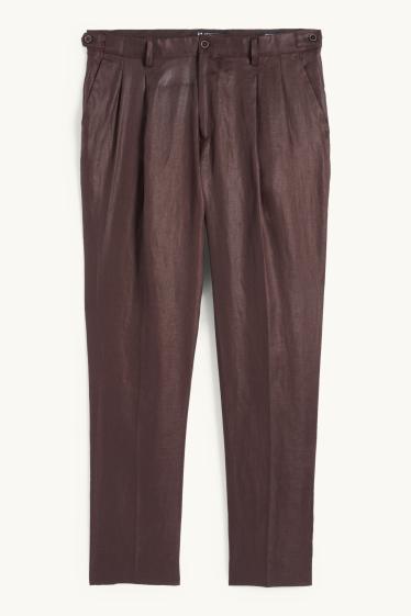 Bărbați - Pantaloni modulari din in - regular fit - maro închis