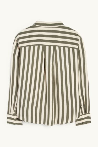 Damen - Bluse - gestreift - beige / grün