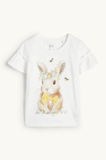 Kinder Mädchen - Hase - Kurzarmshirt - cremeweiss