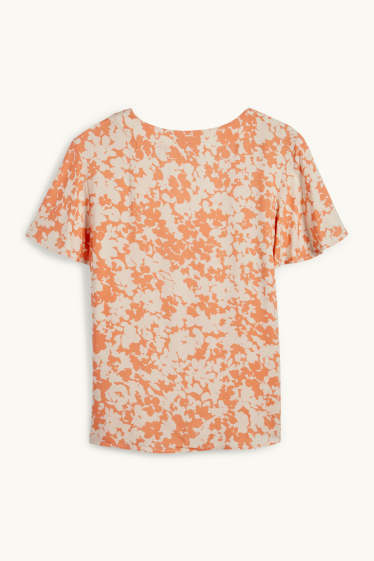 Damen - Bluse mit V-Ausschnitt - geblümt - orange