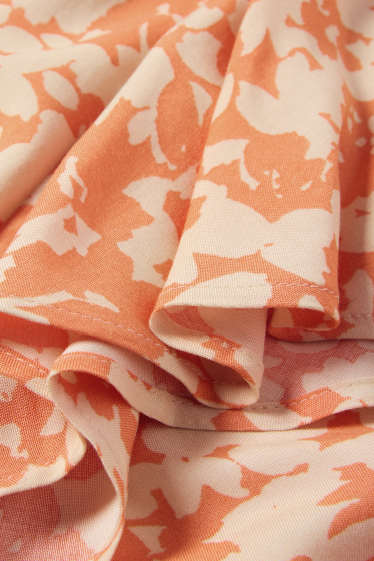 Damen - Bluse mit V-Ausschnitt - geblümt - orange