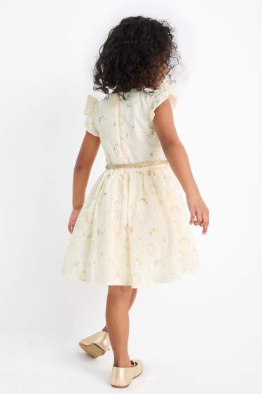 Children Girls - Dress with belt - floral - light beige