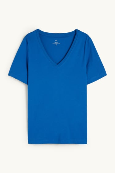 Damen - T-Shirt mit V-Ausschnitt - Regular Fit - blau