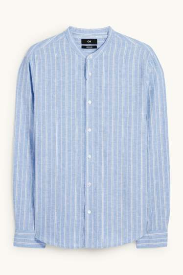 Hommes - Chemise - regular fit - col montant - lin mélangé - à rayures - bleu