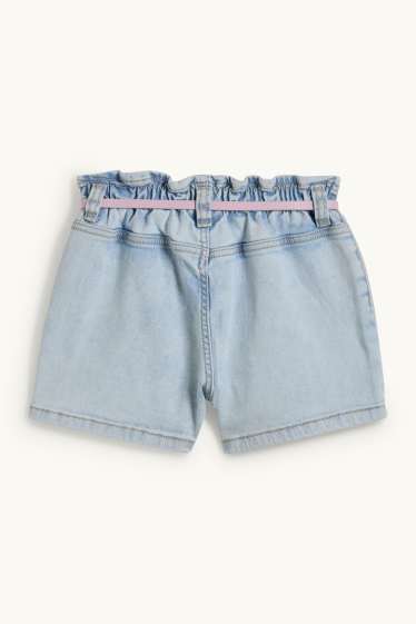 Bambine - Fiori - shorts di jeans con cintura - jeans azzurro