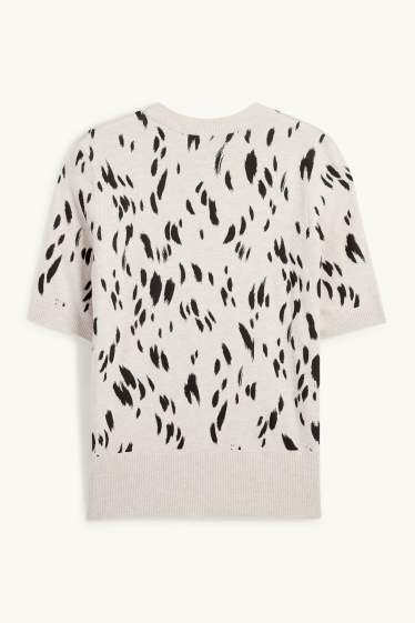 Women - Knitted jumper - short sleeve - patterned - black / beige