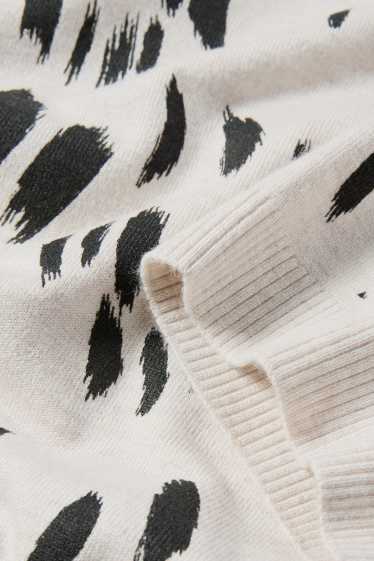 Women - Knitted jumper - short sleeve - patterned - black / beige