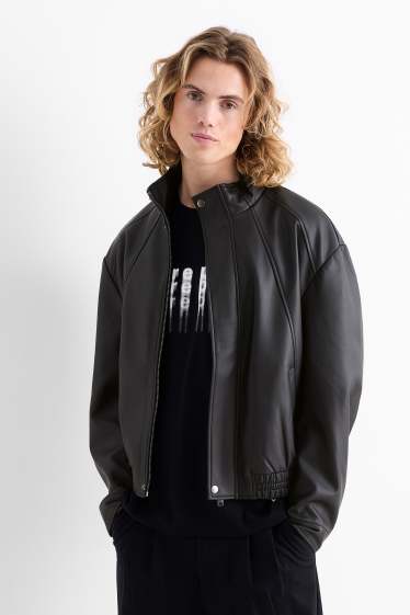 Hommes - Blouson motard - matière synthétique - noir
