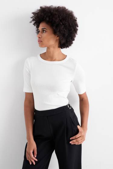 Femmes - T-shirt basique - slim fit - finition côtelée - blanc