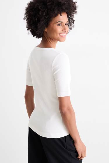 Femmes - T-shirt basique - slim fit - finition côtelée - blanc