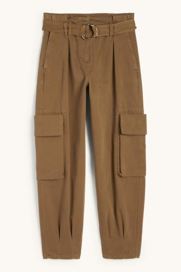 Damen - Cargohose mit Gürtel - High Waist - Tapered Fit - khaki