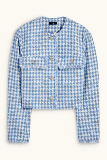 Damen - Jacke - kariert - weiss / hellblau