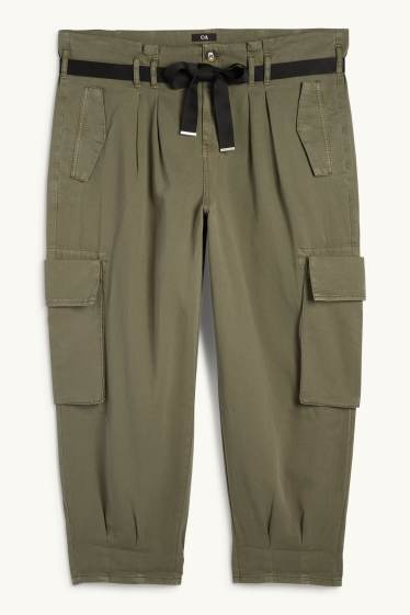 Women - Cargo trousers - high waist - tapered fit - dark green
