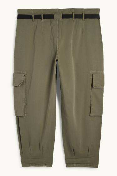 Women - Cargo trousers - high waist - tapered fit - dark green