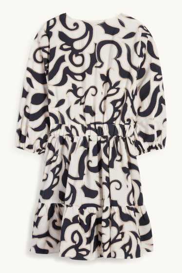 Damen - Kleid mit V-Ausschnitt - gemustert - blau  / beige