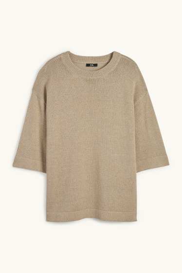 Femmes - Pull en maille - manches courtes - beige