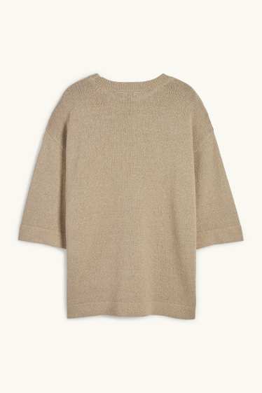 Femmes - Pull en maille - manches courtes - beige
