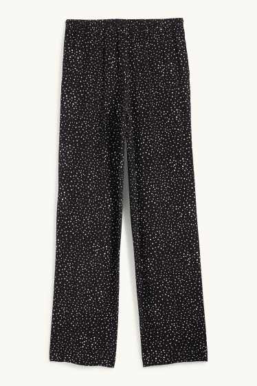 Femmes - Pantalon en toile - high waist - jambe évasée - à pois - noir