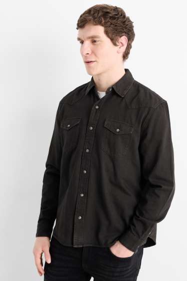Bărbați - Cămașă din denim - regular fit - guler Kent - negru
