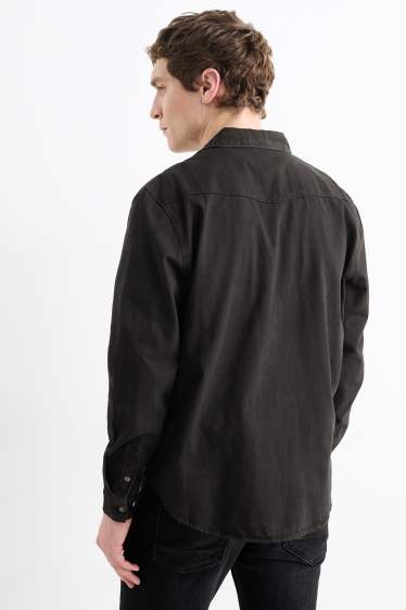 Bărbați - Cămașă din denim - regular fit - guler Kent - negru