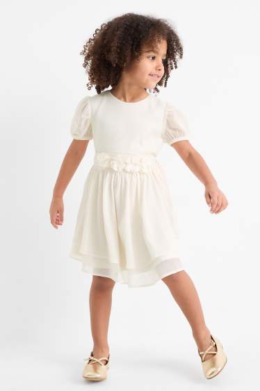 Kinder Mädchen - Blume - Kleid - glänzend - strukturiert - hellbeige