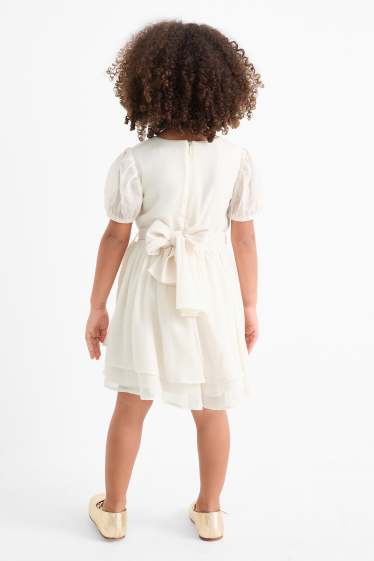 Kinder Mädchen - Blume - Kleid - glänzend - strukturiert - hellbeige