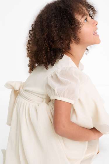 Kinder Mädchen - Blume - Kleid - glänzend - strukturiert - hellbeige