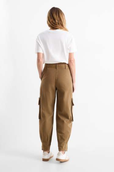 Damen - Cargohose mit Gürtel - High Waist - Tapered Fit - khaki