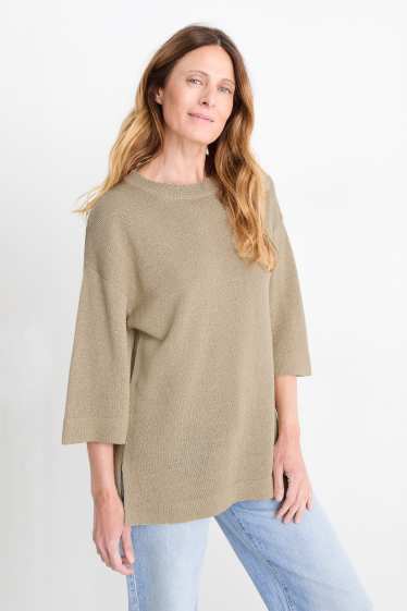 Femmes - Pull en maille - manches courtes - beige
