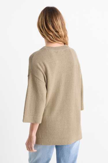 Femmes - Pull en maille - manches courtes - beige
