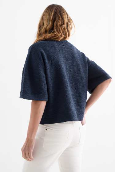Femmes - T-shirt en bouclé à col V - bleu foncé