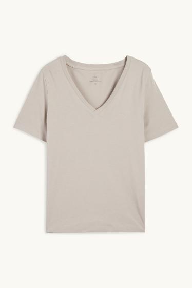 Damen - T-Shirt mit V-Ausschnitt - Regular Fit - grau