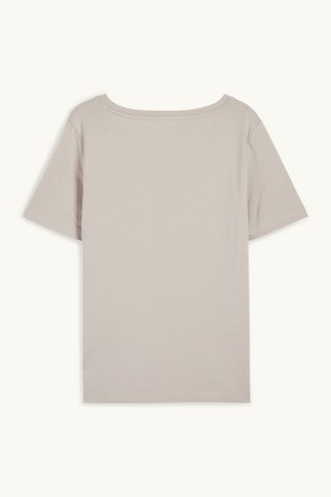 Damen - T-Shirt mit V-Ausschnitt - Regular Fit - grau