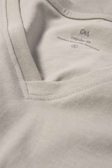 Damen - T-Shirt mit V-Ausschnitt - Regular Fit - grau
