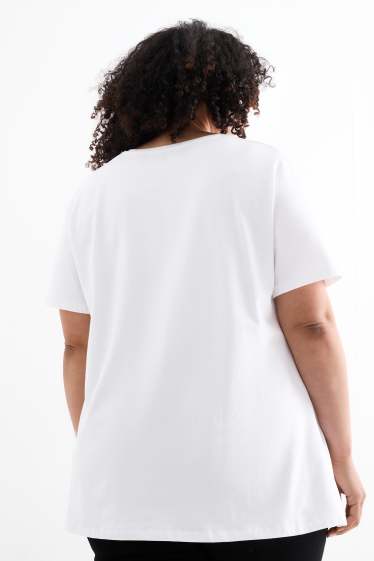 Dámské - Multipack 2 ks - tričko s výstřihem ve tvaru V - Stretch - LYCRA® - bílá/černá