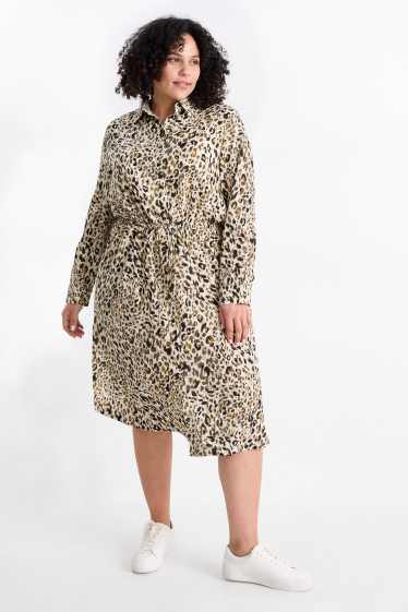 Femmes - Robe-chemisier - imprimé léopard - texturé - beige clair