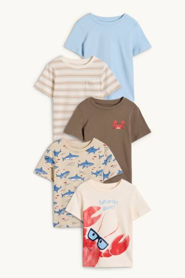 Enfants garçons - Lot de 5 - animaux marins - T-shirts - beige clair