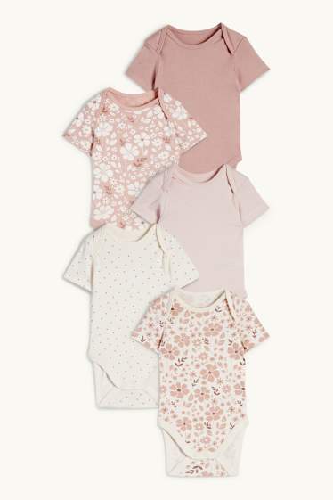 Baby: meisjes - Set van 5 - bloemetjes - rompertje - beige