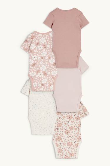 Baby: meisjes - Set van 5 - bloemetjes - rompertje - beige