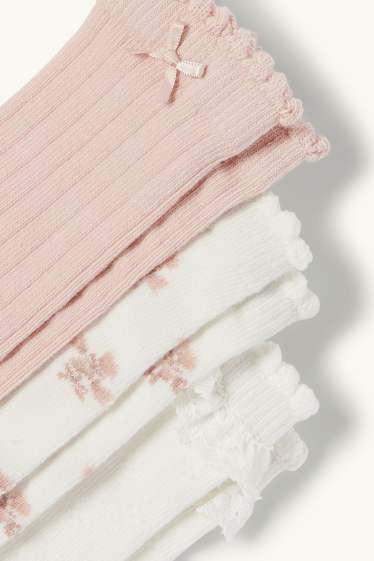 Baby Mädchen - Multipack 3er - Blümchen - Baby-Kniestrümpfe mit Motiv - weiß