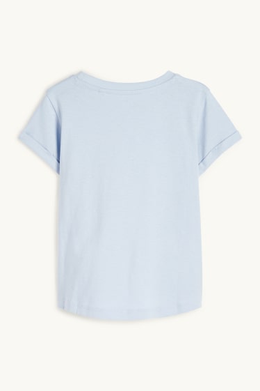 Děti - dívky - Květinový motiv - tričko s krátkým rukávem - světle modrá