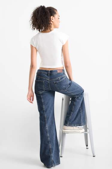 Dámské - Wide flared jeans - mid waist - džíny - modré