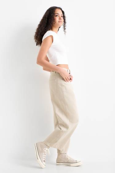 Damen - Balloon Jeans - Mid Waist - beige