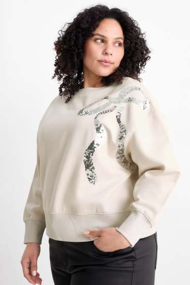 Damen - Sweatshirt - Glanz-Effekt - hellbeige