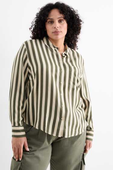 Damen - Bluse - gestreift - beige / grün