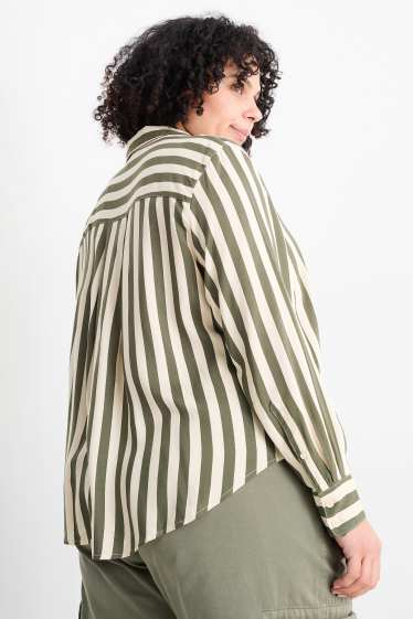 Damen - Bluse - gestreift - beige / grün